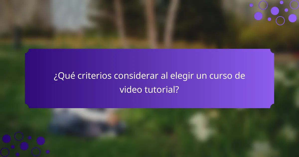 ¿Qué criterios considerar al elegir un curso de video tutorial?